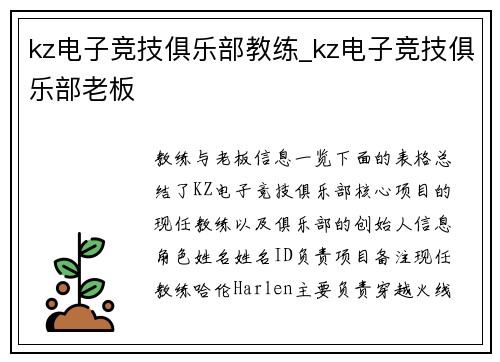 kz电子竞技俱乐部教练_kz电子竞技俱乐部老板